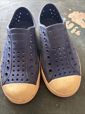 Native Navy Slip-On Perforated Sneakers with White Toecaps